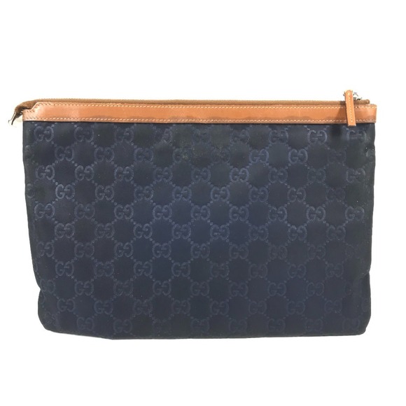 Gucci GG logo all over pouch bag clutch Navy Blue - Picture 2 of 15